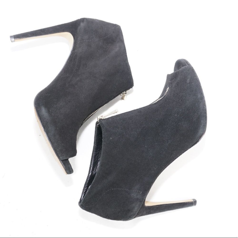 Ann Taylor Black Suede Heeled Ankle Booties with Peep-Toe, Size 10